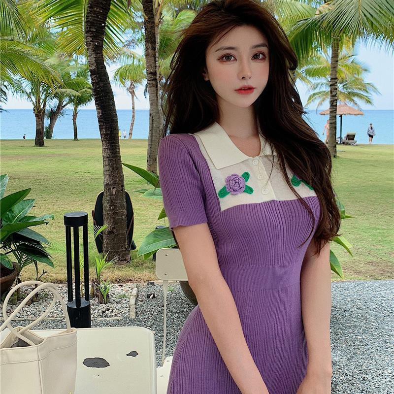 Đầm Polo Dệt Kim Màu Tím Dáng Dài Thời Trang Hè 2021 Trẻ Trung Cho Nữ