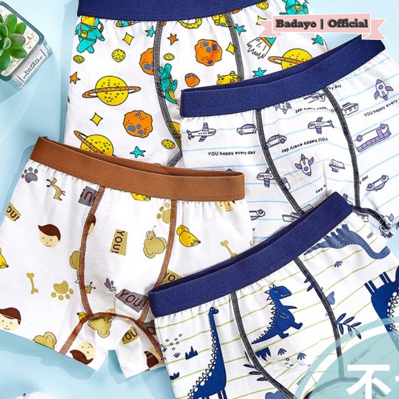 Combo 4 quần lót bé trai quần sịp đẹp cho trẻ em nam từ 6 đến trên 14 tuổi Badayo L2.002.NNXL