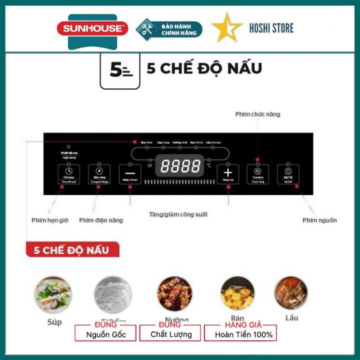 Bếp hồng ngoại cơ SUNHOUSE SHD6011, mặt bếp cường lực siêu bền chịu nhiệt, dùng được tất cả các loại nồi