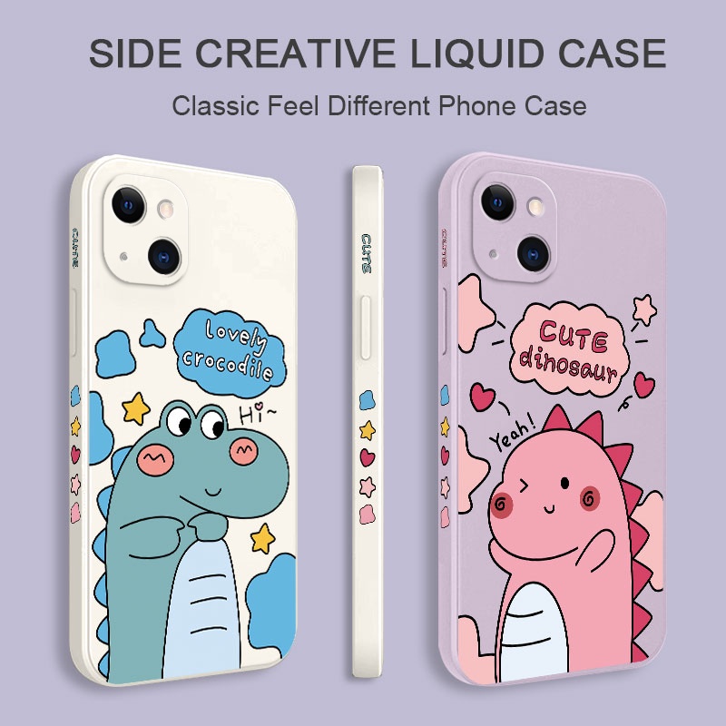 Ốp Lưng Chất Liệu Silicone Hình Khủng Long Dễ Thương Cho IPhone 13 12 Mini Pro Max