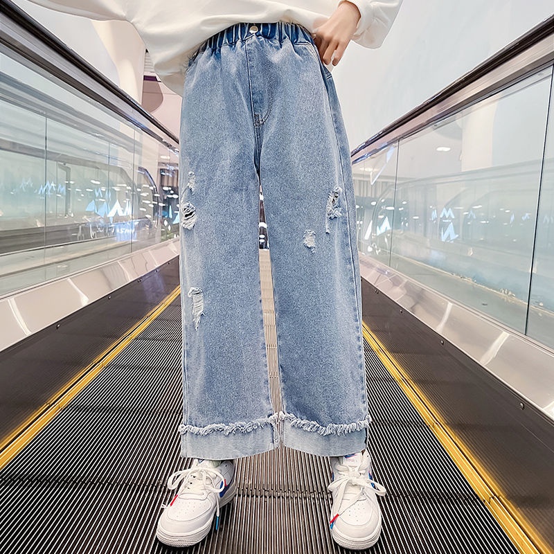 Quần Jeans Ống Rộng Phong Cách Thời Trang Xuân Thu Mới Cho Bé Gái