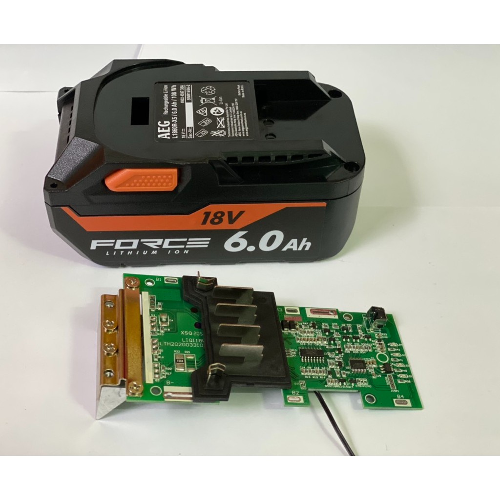 Vỏ mạch pin AEG - RidGid 18V 6.0Ah Li-ion, Led báo pin và nhận sạc zin.