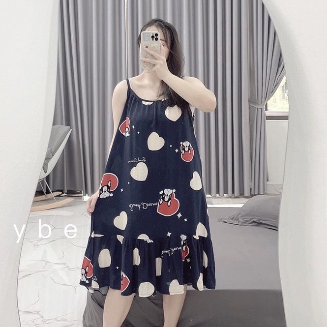 Váy hai dây lanh ngủ mát mặc nhà dáng dài mùa hè VN1 Freesize 68kg