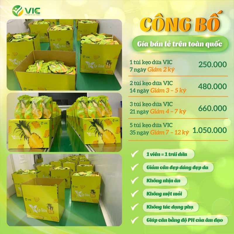 (Chính hãng 100%) Kẹo dứa giảm cân đẹp da VIC