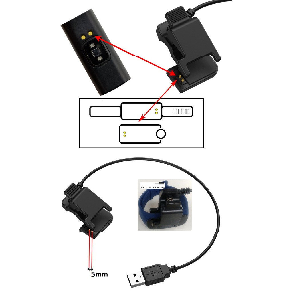 Dây sạc/ Cáp sạc Miband 4 không cần tháo dây dạng kẹp + Cáp sạc thường Mi band 2 / 3 / 4