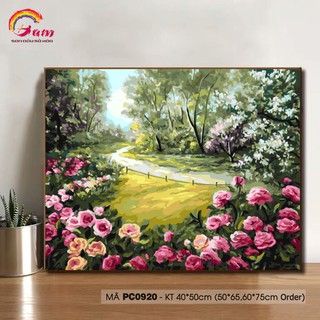 Tranh tự tô màu theo số sơn dầu số hóa Tranh phong cảnh mùa xuân Đường mòn trong rừng hoa PC0920 - HaLa Store