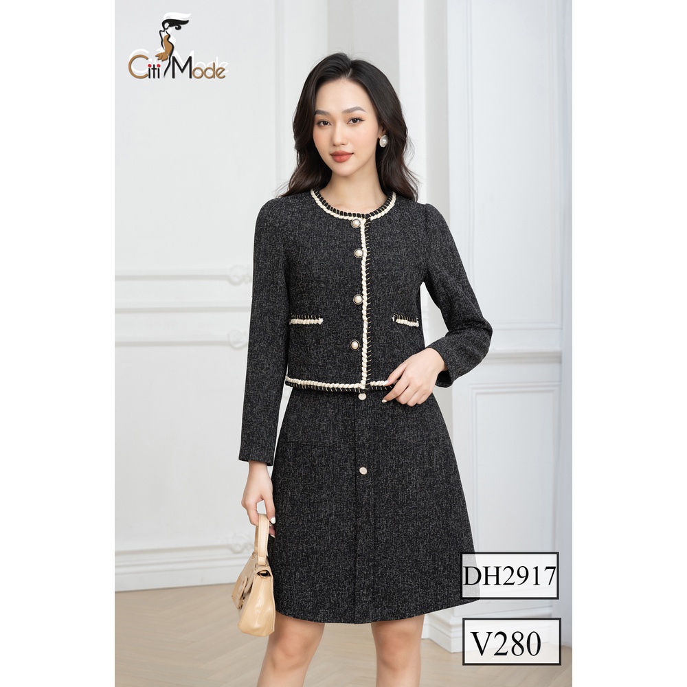 Vest công sở tay dài chất vải dạ teck đen V280 có lót lụa