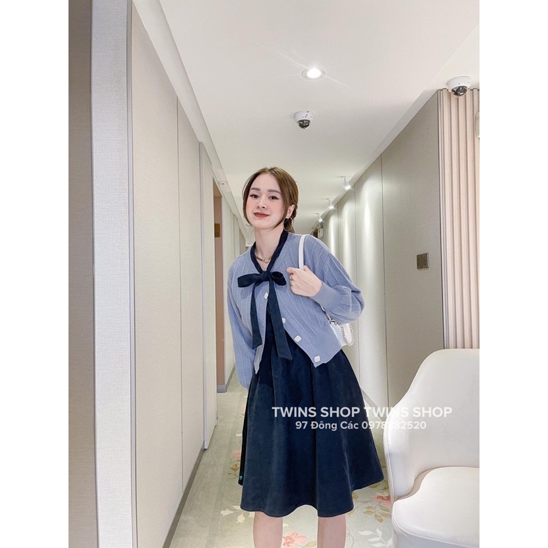 váy sát nách nơ xanh Jieqi 5736