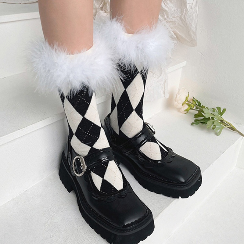 Tất Bắp Chân Lông Vũ Họa Tiết Kim Cương Ngọt Ngào Cho Nữ