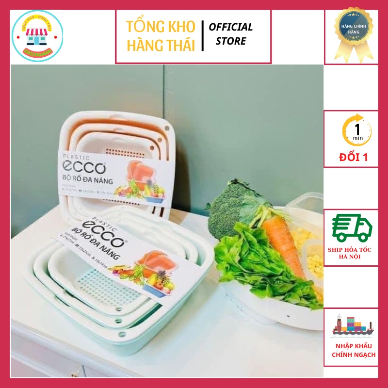 Bộ Rổ Kèm Chậu Nhựa Vuông 6 Món, Set 3 Rổ 3 Thau Đựng Thực Phẩm Tiện Lợi Ecoco Nhựa ABS Cao Cấp SP002812