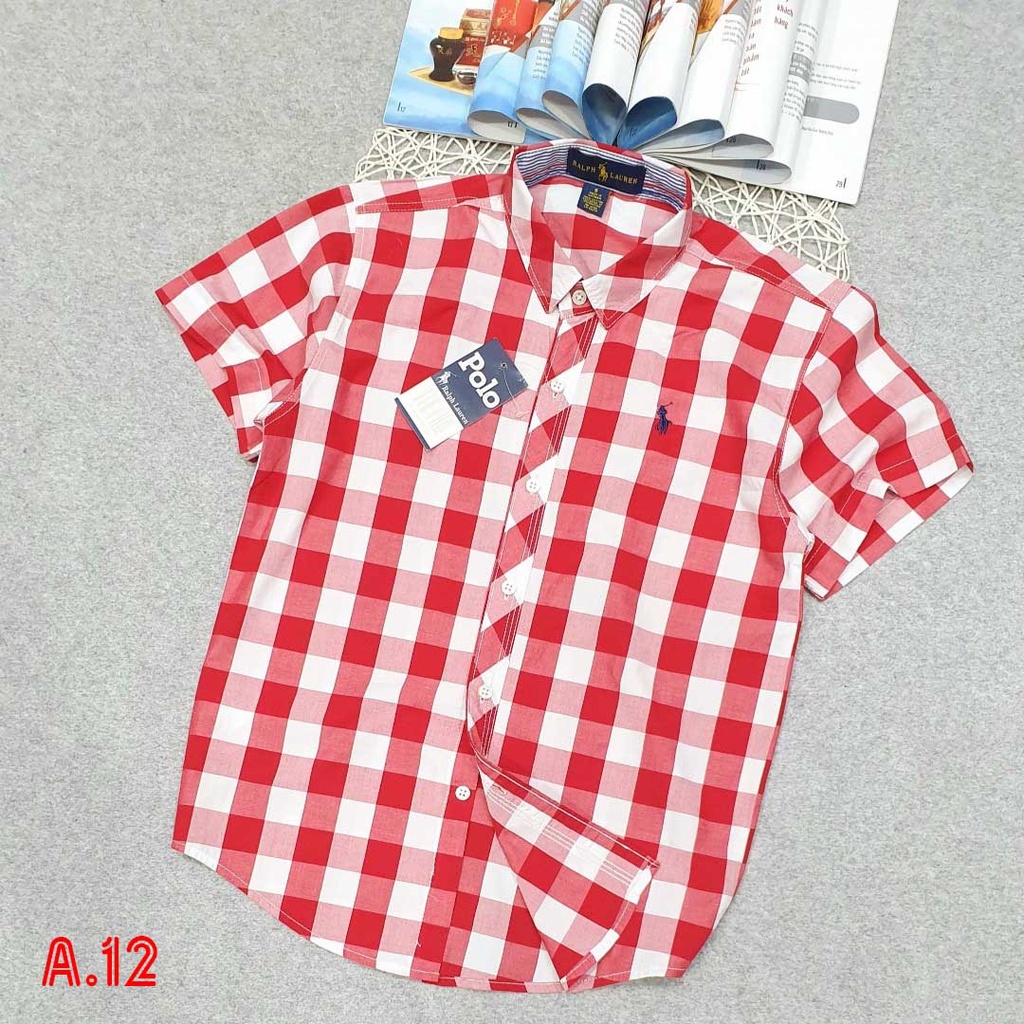 Áo sơ mi tay ngắn xọc carô Polo size Cồ xuất khẩu thời trang cho bé trai 2022 siêu hot