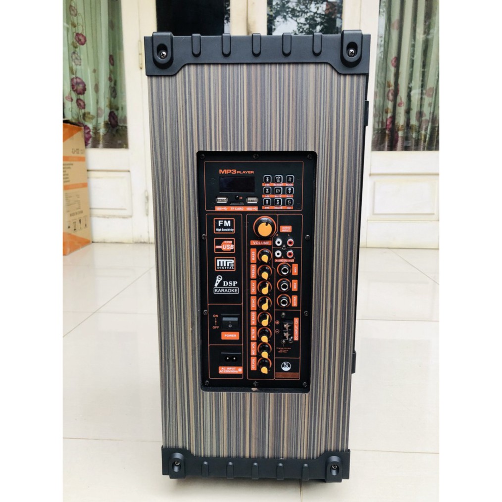 Loa Kéo BASS 30 vỏ gỗ , 2 Micro Không Dây Hút Âm , Mạch Delay Cao Cấp