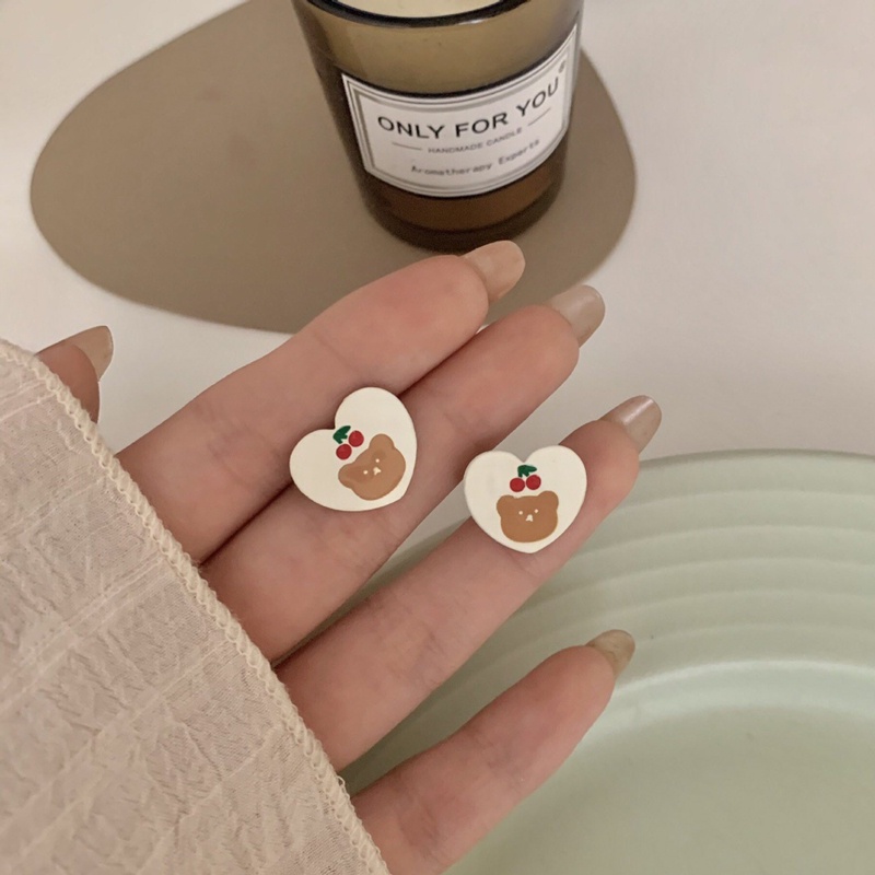 Đôi khuyên tai hình gấu/thỏ/hoa/cherry đính ngọc trai giả phong cách Hàn Quốc xinh xắn cho nữ