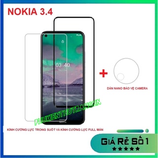 Combo Nokia 3.4 kính cường lực full màn hình - kính cường lực trong suốt không full + dán bảo vệ camera chống xước