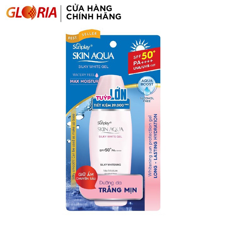 Gel chống nắng dưỡng da trắng mượt Sunplay Skin Aqua Silky White Gel SPF 50+, PA++++