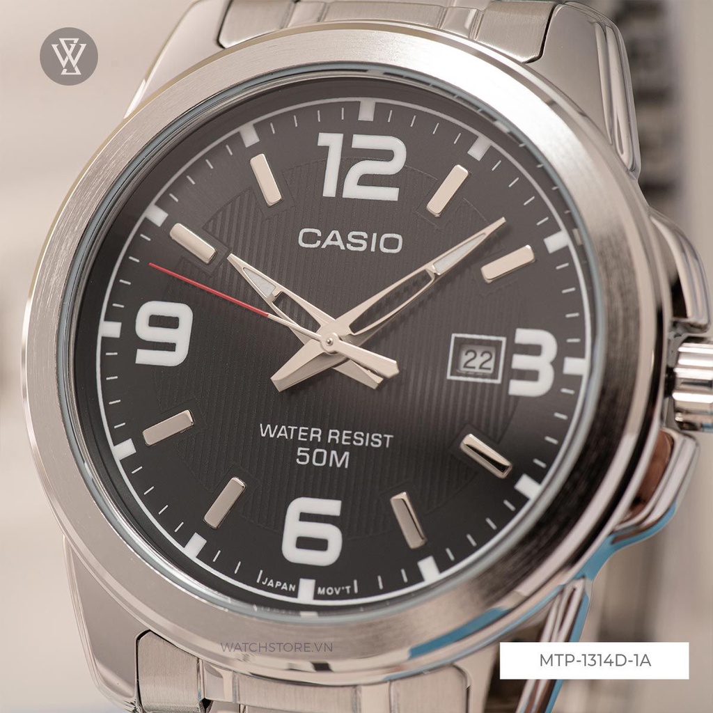 Đồng Hồ Quartz Nam Casio WATCHSTORE MTP-1314D-1AVDF Thiết Kế Mặt Kính Khoáng 45mm, Dây Kim Loại, Vỏ Thép Không Gỉ