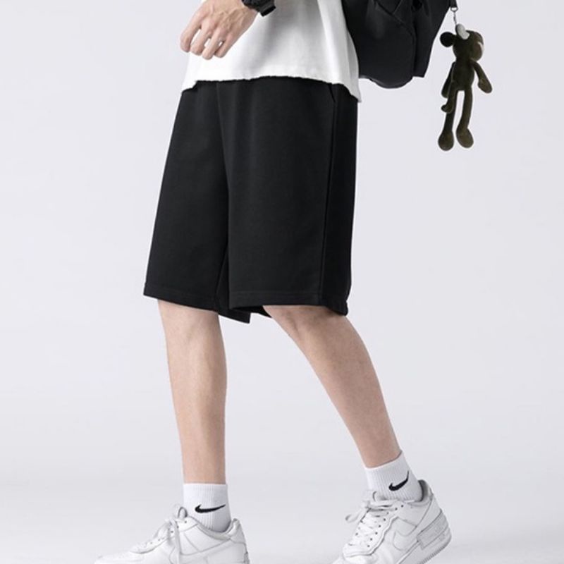 Có bigsize - Quần short unisex đen ống rộng túi có khóa kéo - tron