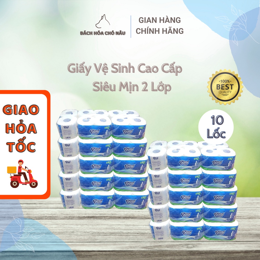 COMBO 10 Giấy Vệ Sinh Cao Cấp Pulppy 10 Cuộn Giấy 2 Lớp Cao Cấp Siêu Mịn [ Hàng Mới Chính Hãng]