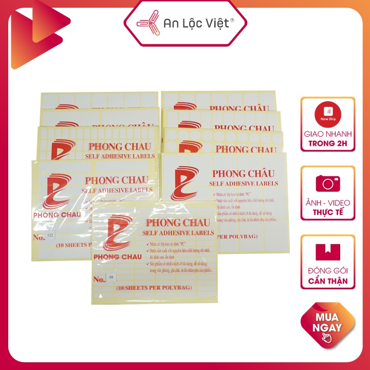 Giấy decal Tomy A5 Phong Châu - Xấp 10 tờ nhãn có lớp keo tự dính (Mã số từ 99 - 124)