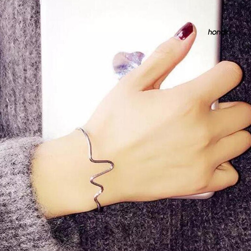 RHYTHM Vòng Tay Hợp Kim Hở Họa Tiết Nhịp Tim Đơn Giản Thời Trang Cho Nữ