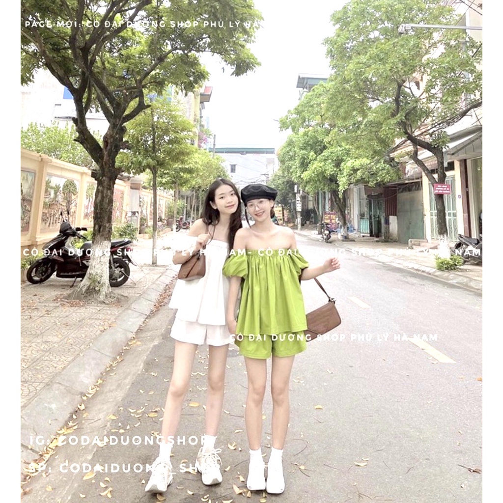 Set bộ áo trễ vai tay bồng kèm quần sooc đùi xinh xắn, Video Ảnh Thật, hai màu hottrend freesize