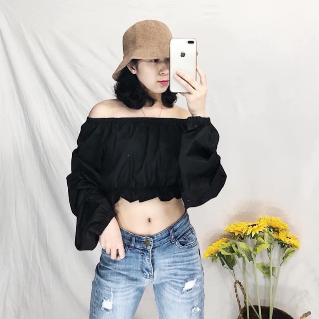 Áo trễ vai QC (đen/trắng - ẢNH THẬT)
