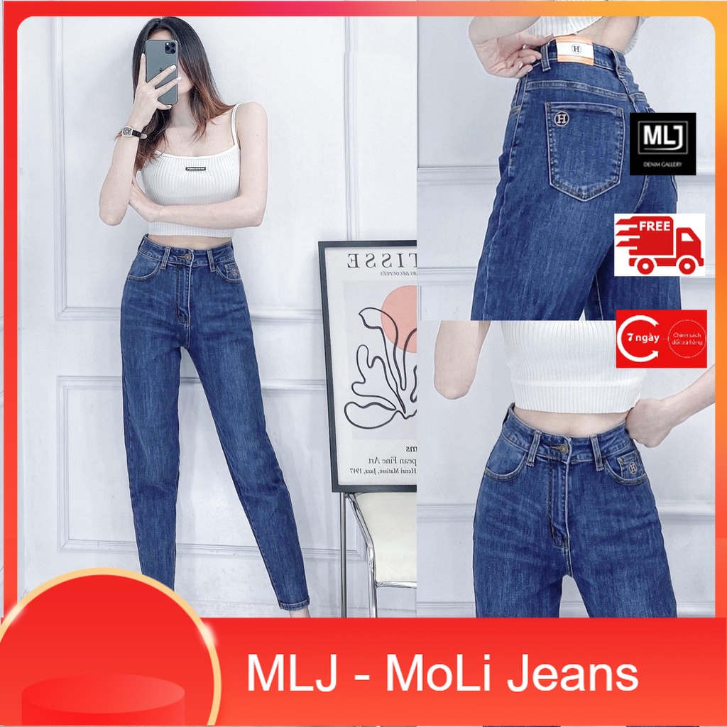 Quần jean 9 TẤC BigSize phom Baggy / boyfriend co dãn mạnh, lưng cao, màu xanh đậm was râu mèo 4204 MLJ hottrend