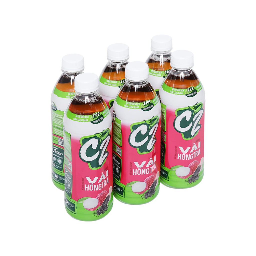 Lốc 6 Chai Trà C2 Hương Vải / Đào Hồng Trà / Dâu Anh Đào 455ml