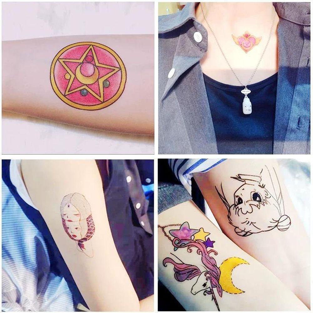 Set 30 Hình Xăm Dán Tạm Thời Họa Tiết Hoạt Hình Chống Nước Màu Đen Phong Cách Nhật Bản Cho Nữ