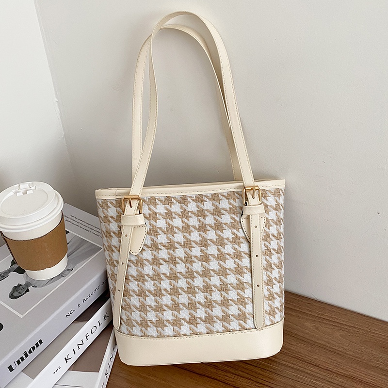 Túi Tote Nữ Bằng Da Phối Kẻ Caro Thời Trang