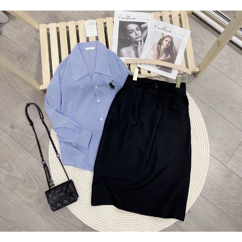 Set sơ mi kẻ xanh