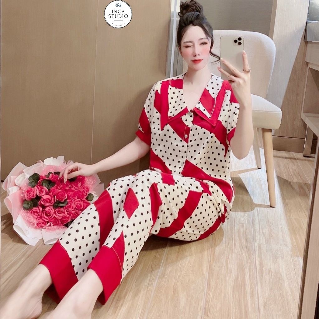 (Xả kho Loai 1- Có size) Đồ ngủ Pyjama lụa Mango cao cấp INCA 18- Chất Lụa thoáng mát, họa tiết siêu xinh