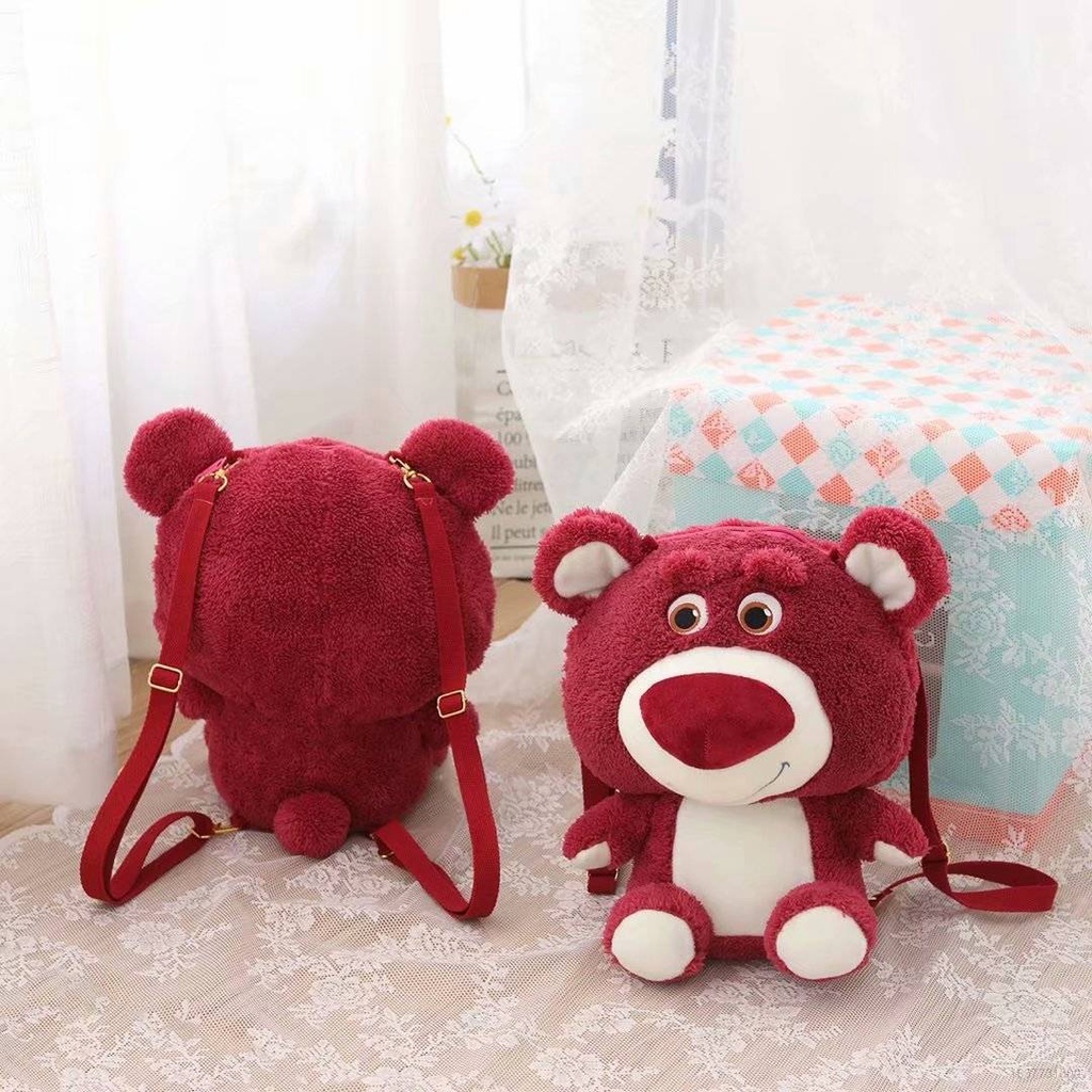 Lotso gấu dâu Ba lô đeo vai hình gấu bông dâu tây Disney dễ thương dùng làm quà tặng cho bé