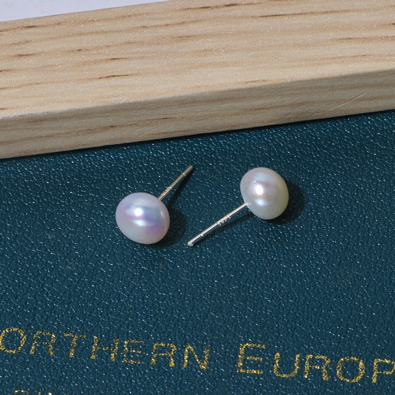 Bông Tai Bạc S925 Đính Ngọc Trai Giả Đơn Giản Thanh Lịch Cho Nữ