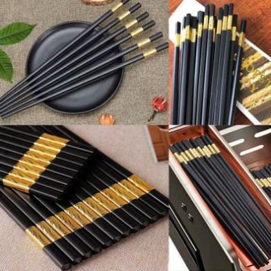 Hộp 10 Đôi Đũa Hàn Quốc Mạ Vàng Sang Trọng, Bền Đẹp