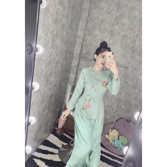 SET BỘ BÀ BA LỤA THÊU SEN, ĐỒ ĐI CHÙA