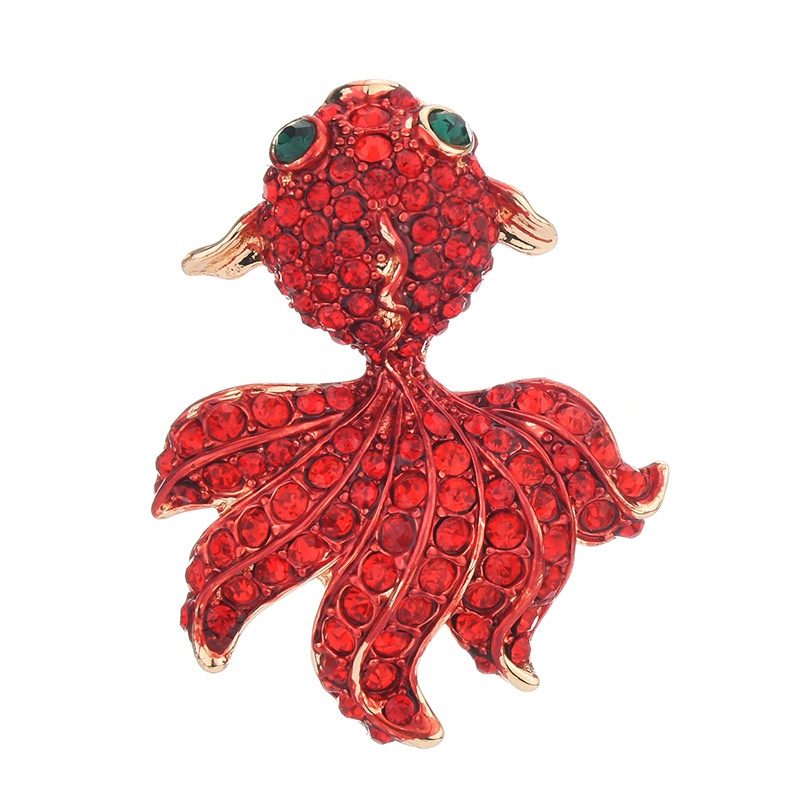 Ghim cài áo hình chú cá vàng đính đá dễ thương