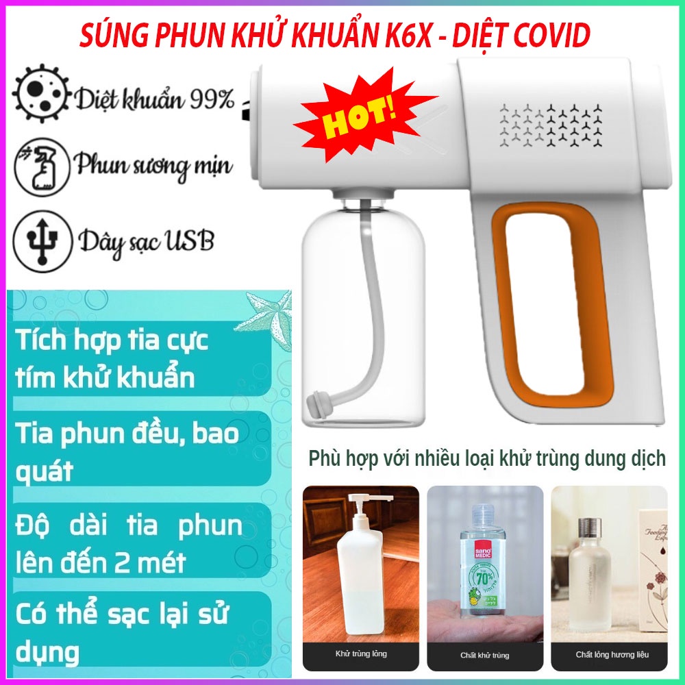 Súng Phun Xịt Khuẩn Cầm Tay Nano Cồn K6X Cao Cấp Súng Phun Khử Khuẩn Nano Cồn Máy Xịt Khử Cầm Tay