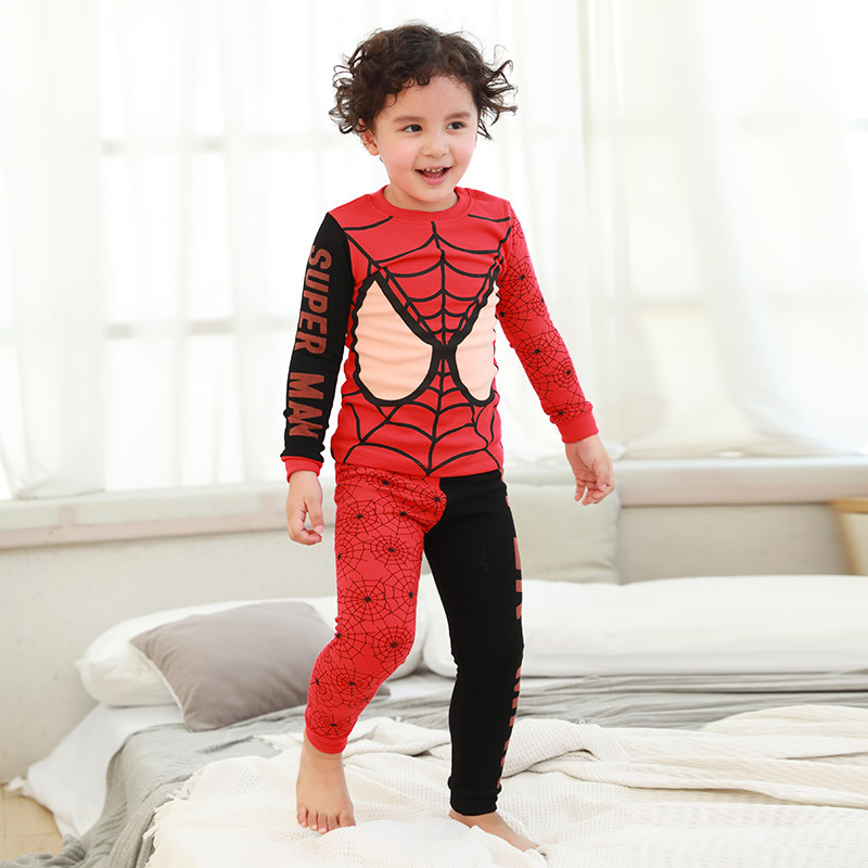 Kids Boys Superhero Design Pajamas Sleepwear Newborn Long Sleeve Top+Pants Leggings Warm Nightwear