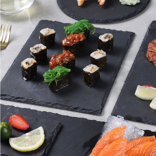 30-40CM THỚT ĐÁ ĐEN TỰ NHIÊN hình vuông/ tròn/ chữ nhật decor food. khay đá nướng phụ kiện trang trí chụp ảnh