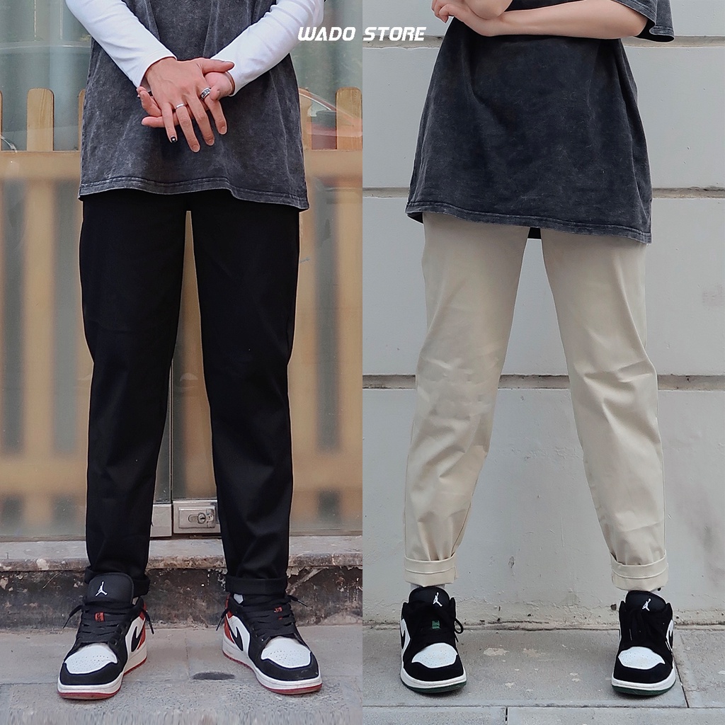 Quần baggy kaki unisex Wado basic nam nữ ống suông cạp chun dáng ulzzang