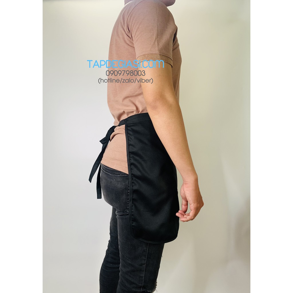 Tạp dề ngắn đen phối viền đen cao cấp dành cho phục vụ Nam Nữ vải kaki cotton