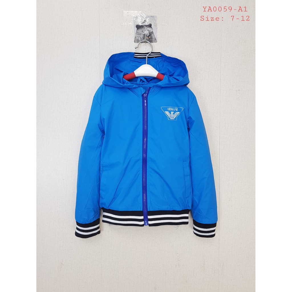 920163-zm3- Áo gió bé trai dài tay, xanh dương, kèm nón, size 8-12, made in Việt Nam
