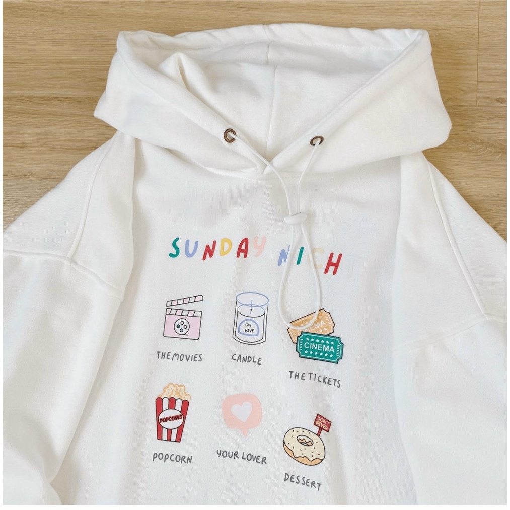 Áo Hoodies Nữ Sunday Màu Trắng Dễ Phối Đồ Nón To 2 Lớp Form Rộng Che Nắng Tốt Phù Hợp Đi Chơi, Đi Học, Du Lịch [NEW UNIS