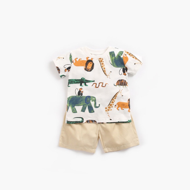 Bộ Quần Áo Cotton In Hình Thú Hoạt Hình Thời Trang Mùa Hè Dành Cho Bé Trai Gái