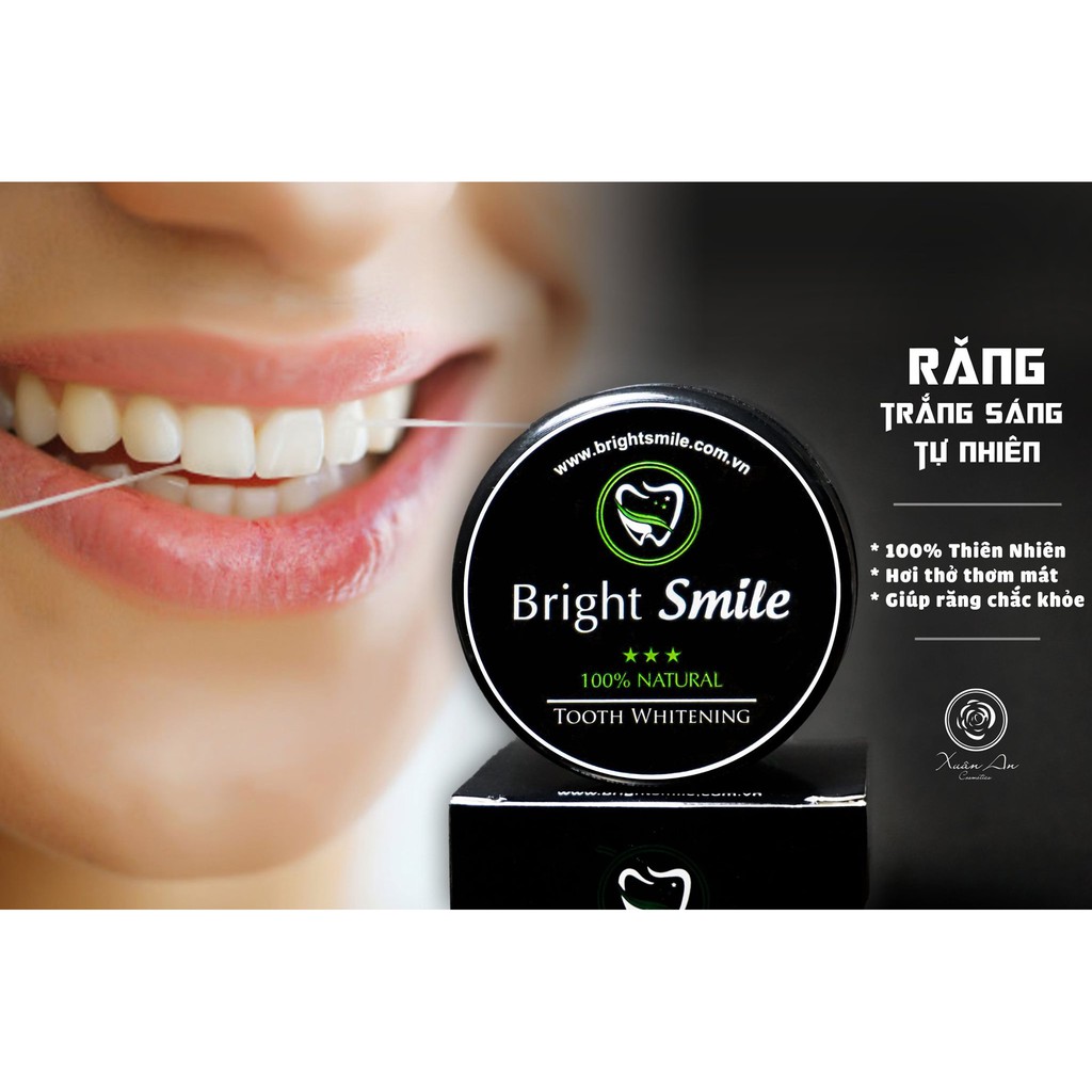 Bột tẩy trắng răng than tre Bright Smile tẩy sạch các vết ố vàng, thơm miệng - Hũ lớn 100g [Bột trắng răng Bright Smil]