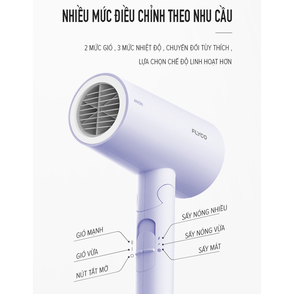 Máy Sấy Tóc Flyco ION Âm FH6277VN   Chế Độ Sấy Anion & Sấy Lạnh Bảo Vệ Tóc Tụ Bảo Lâu
