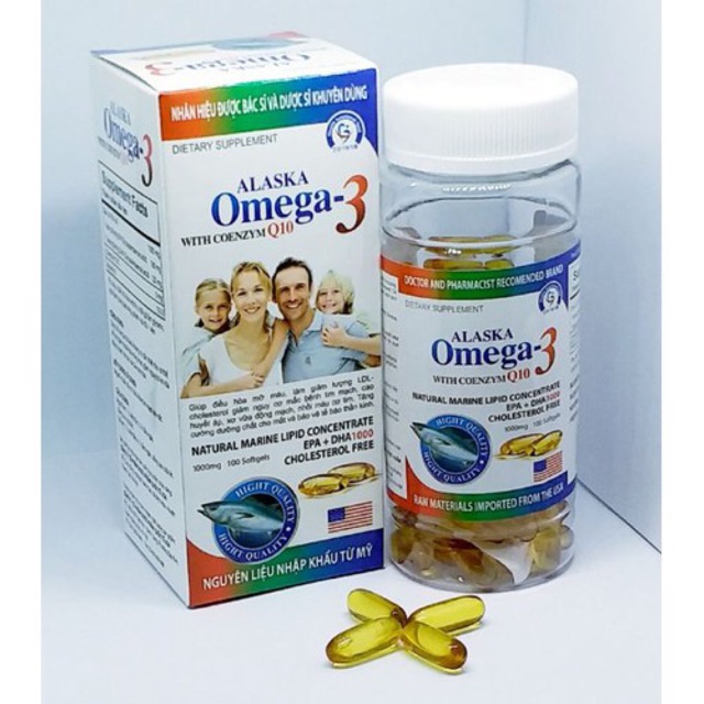 Viên dầu cá Alaska Omega 3 sáng mắt, khỏe tim , bổ não