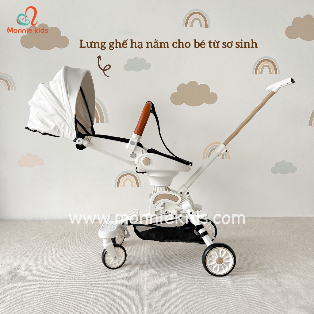 Xe đẩy gấp gọn 2 chiều cho bé Monmon 360 độ, xe đẩy du lịch đa năng siêu nhẹ - Monnie Kids