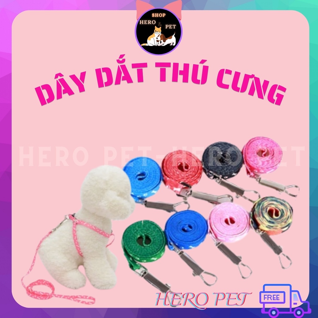 Dây dắt cho mèo đai yếm ngực, dây xích chó mèo - Hero Pet